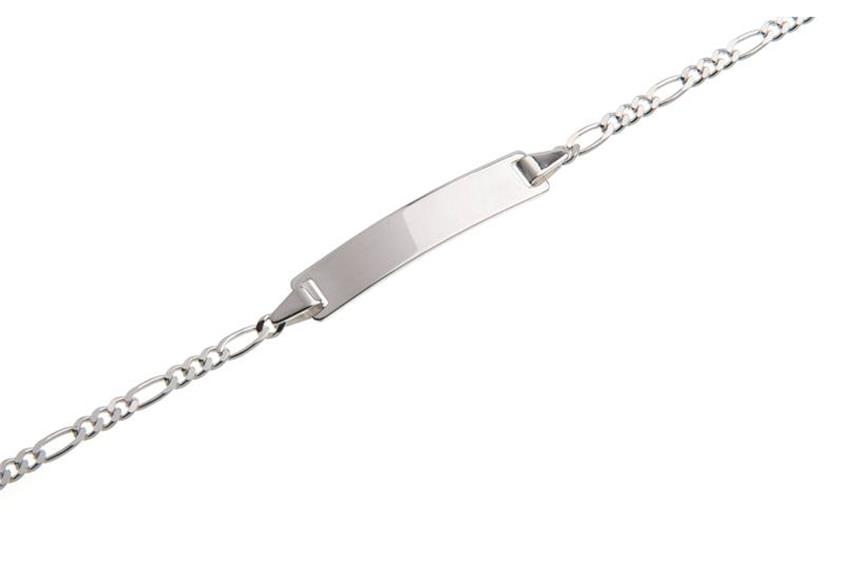 Echt 925 Silber GRAVUR Armband Figaro ID Gravurplatte Kinder HERZ 12 14 cm Länge