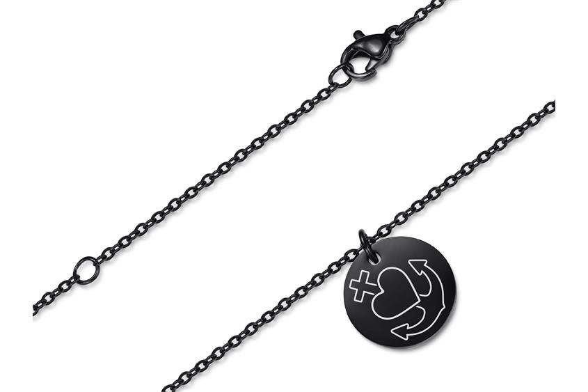 Halskette mit Anhänger Glaube, Hoffnung, Liebe - Edelstahl, black
