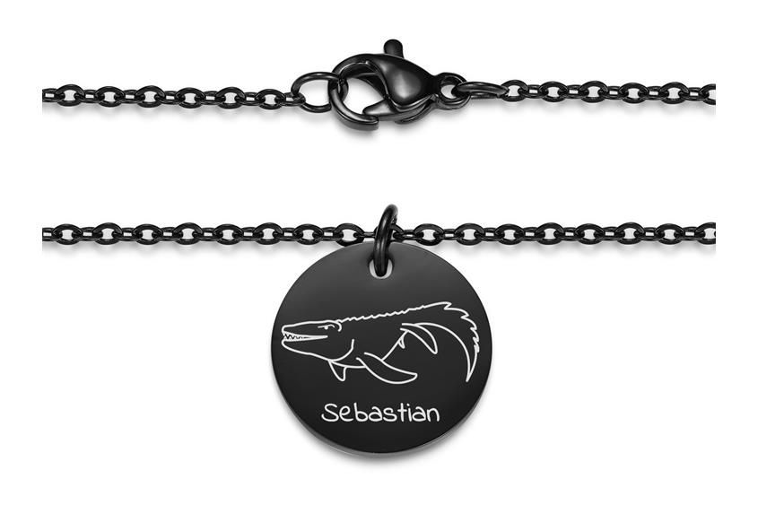 Halskette mit Anhänger Mosasaurus - Edelstahl, black