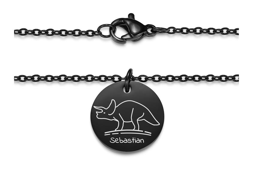 Halskette mit Anhänger Triceratops - Edelstahl, black