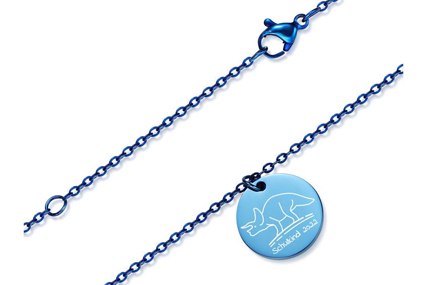 Halskette mit Anhänger Triceratops - Edelstahl, blue