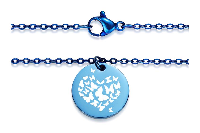 Halskette mit Anhänger Butterfly - Edelstahl, blue