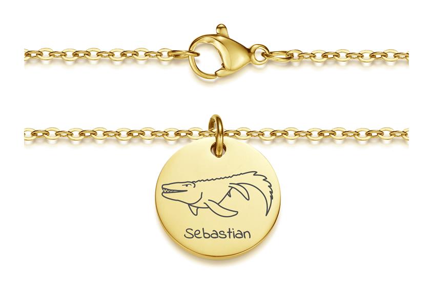 Halskette mit Anhänger Mosasaurus - Edelstahl, gold
