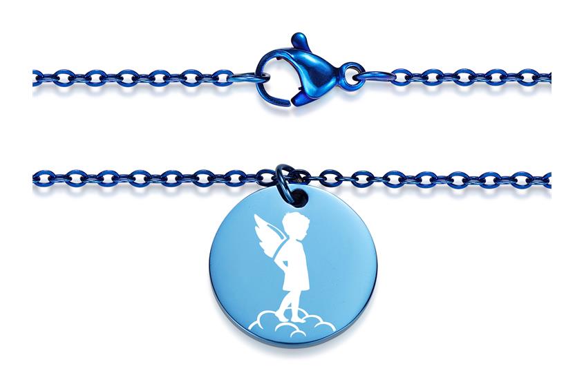 Halskette mit Anhänger Engel - Edelstahl, blue
